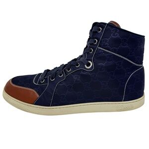 Gucci Guccissima GG Monogram Men’s Nylon Leather High-Top Sneakers Blue Sz 10